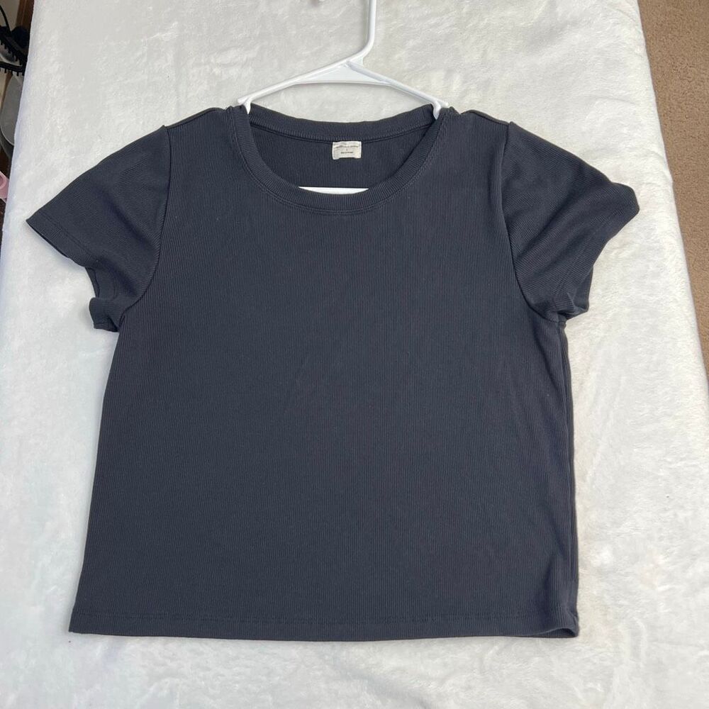 Aritzia Wilfred Free Black Ribbed Short Sleeve Shirt Large Women